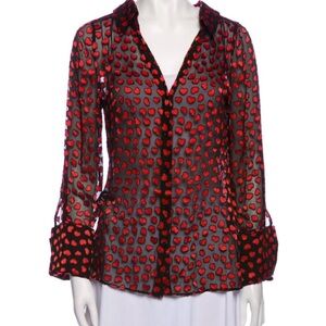 Alice & Olivia Heart Pattern Sheer Black and Red Blouse